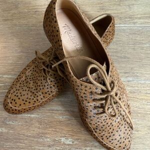 Madewell Leopard Calf Hair Lace-Up Oxford Flats Animal Print Size 9